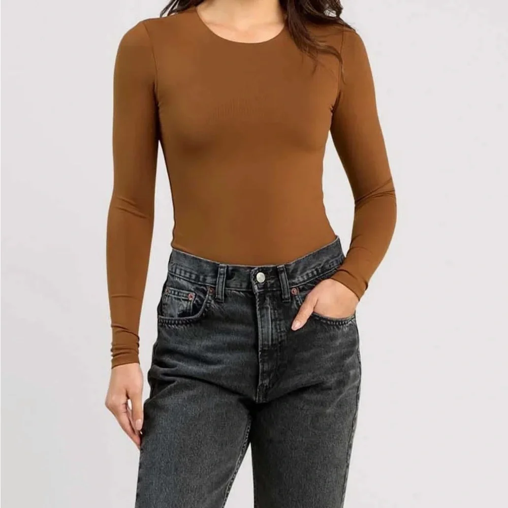 Nuuds Longsleeve Crewneck Bodysuit Brown Coffee Women’s XL - Picture 2 of 5
